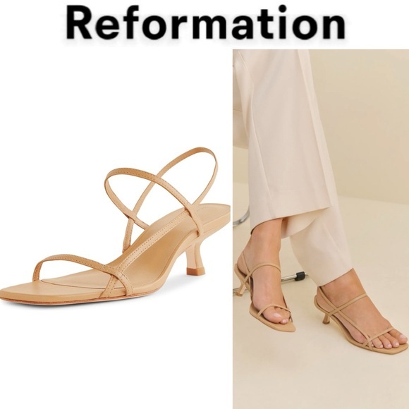 Reformation Serenity Bare Kitten Heel Sandal Beige Buff Strappy Heels Sz 6.5